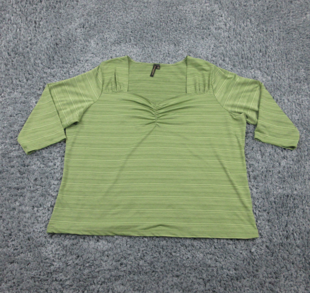 Susan Lawrence Top Womens 3X Green Ruched Bust 3/4 Sleeve Stretch USA Plus